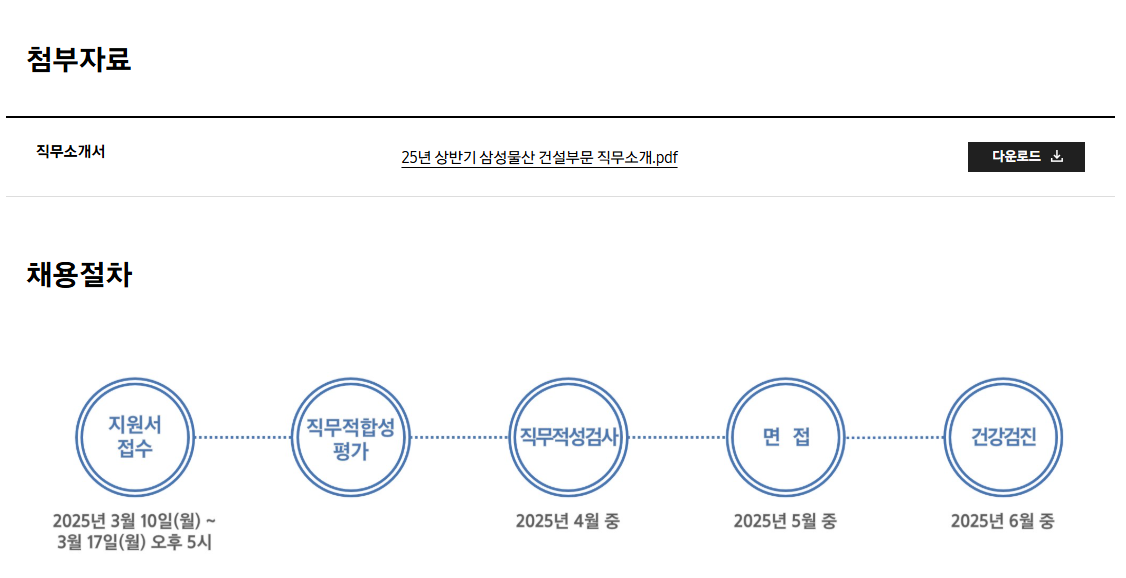 [삼성물산 건설부문] 2025년 상반기 3급 신입사원 채용 공고