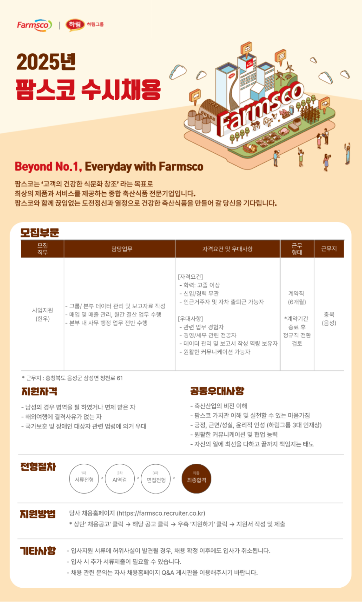 [팜스코] 계약직(사업지원) 수시채용