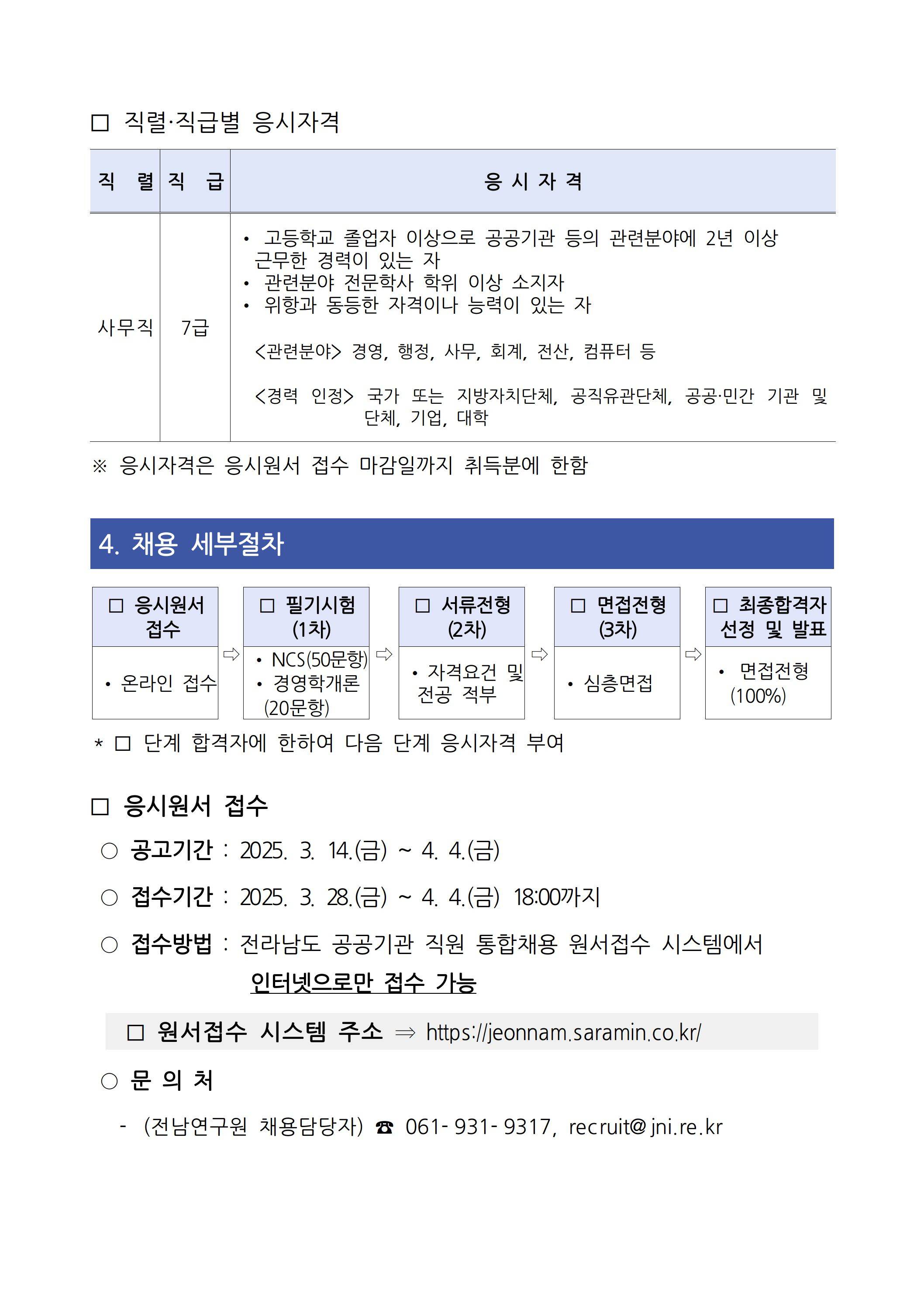 [전남연구원] 2025년 상반기 직원 채용 공고