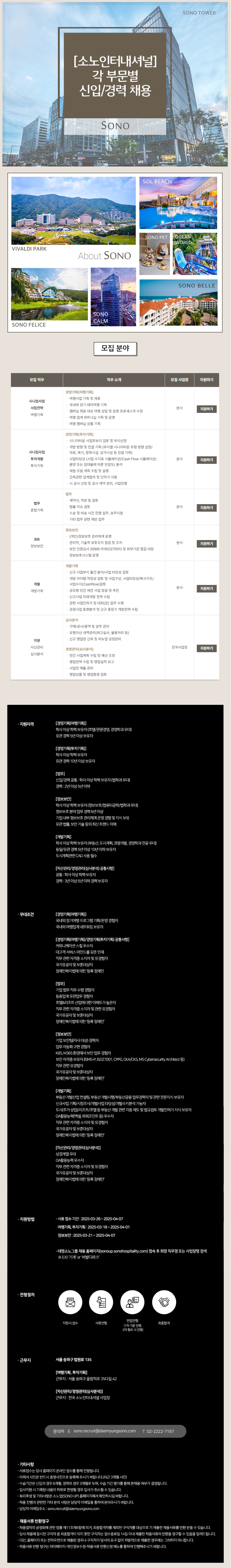 [소노인터내셔널] 각 부문별 신입 및 경력 채용 (~04/07)