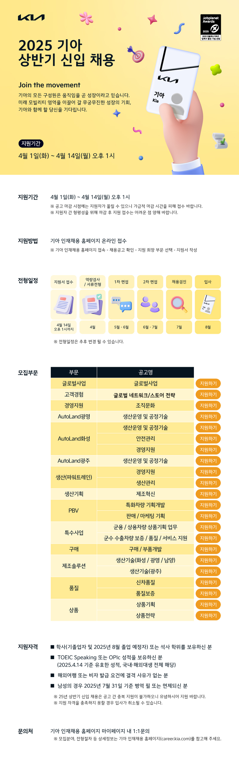 [기아] 2025 기아 상반기 신입 채용