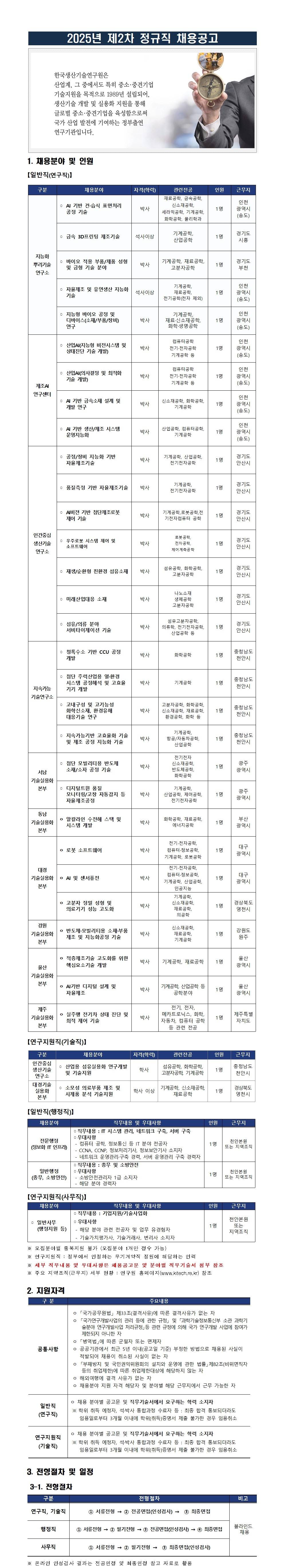 [한국생산기술연구원] 2025년 제2차 정규직 채용(일반직-행정직)