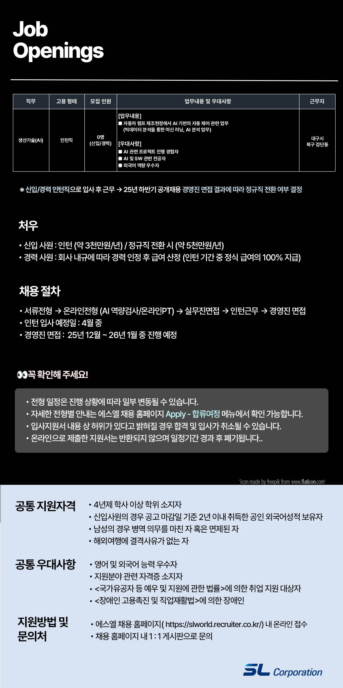 [에스엘] 2025년 상반기 생산기술(AI전문인력) 직무 수시채용