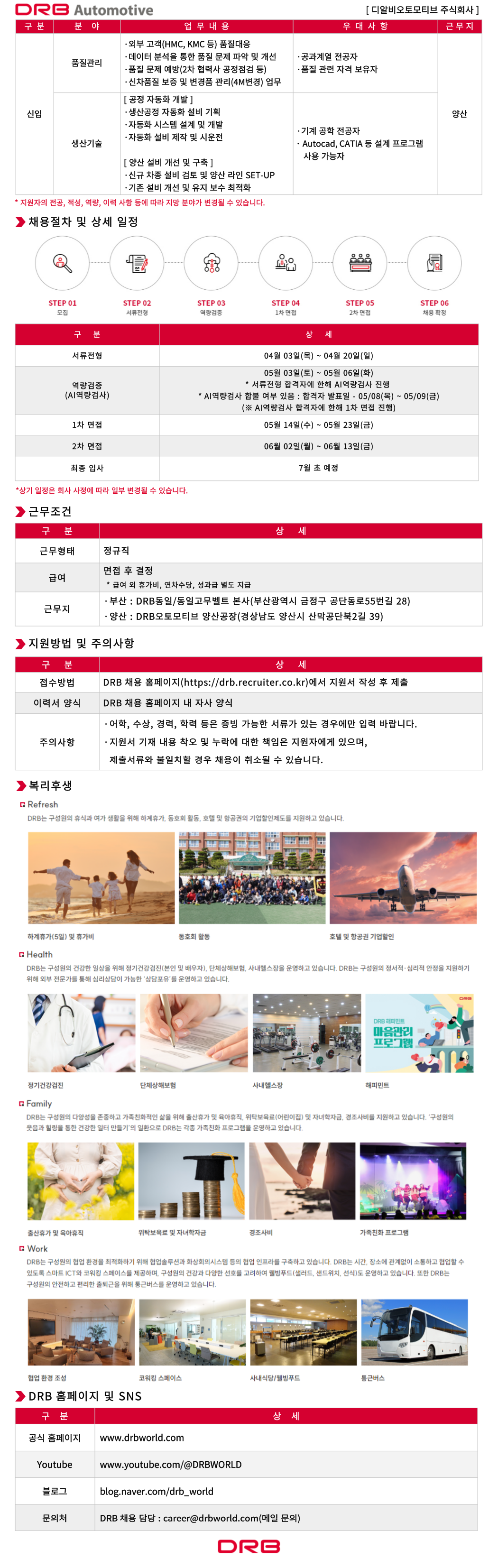 [DRB오토모티브] 2025년 2분기 분야별 신입사원 채용