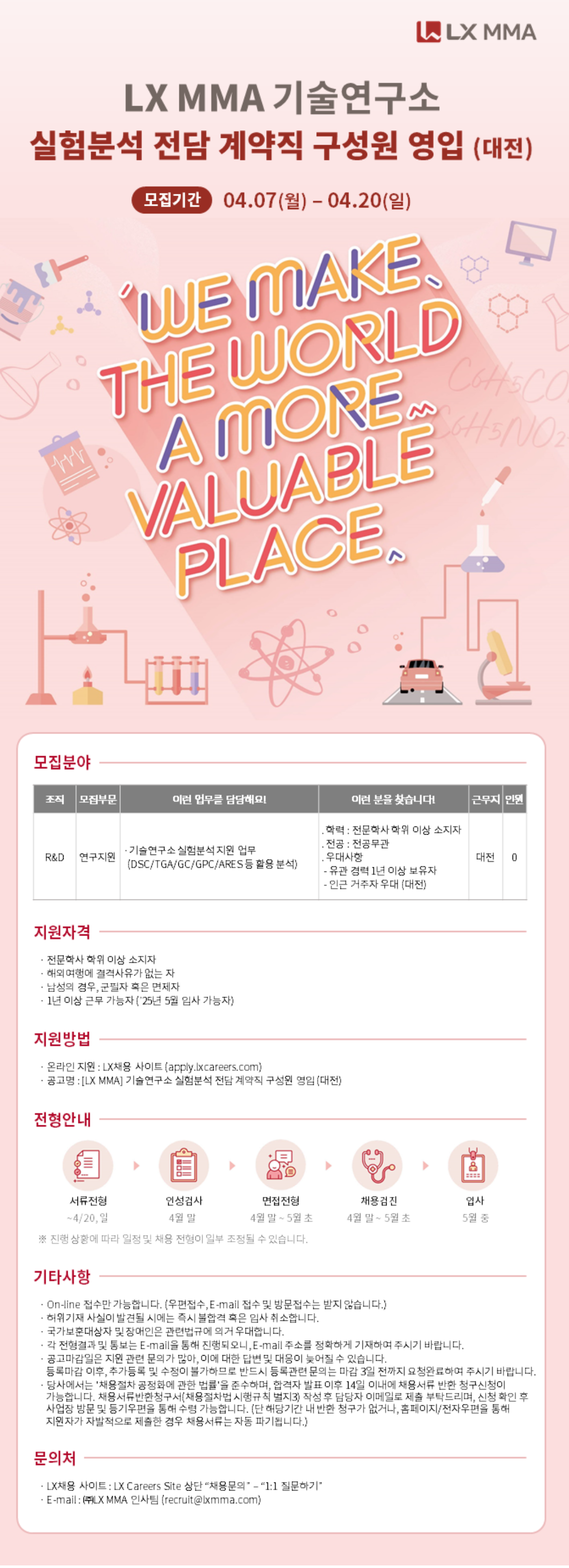 [LX MMA] (대전) 기술연구소 실험분석 전담 계약직 구성원 채용