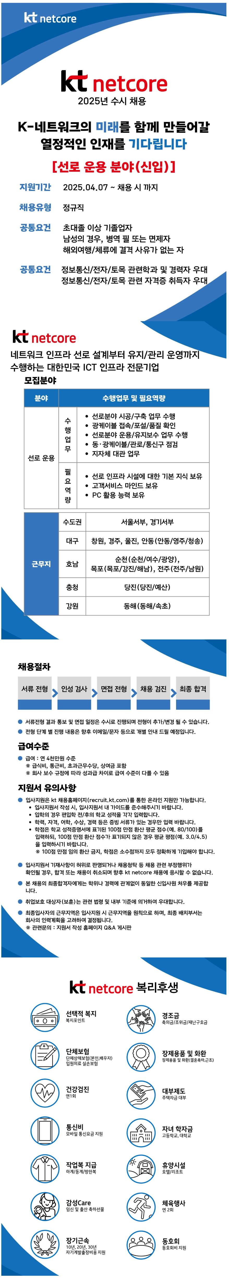 [KT넷코어] 2025년 신입사원 (선로 운용 분야) 수시 채용
