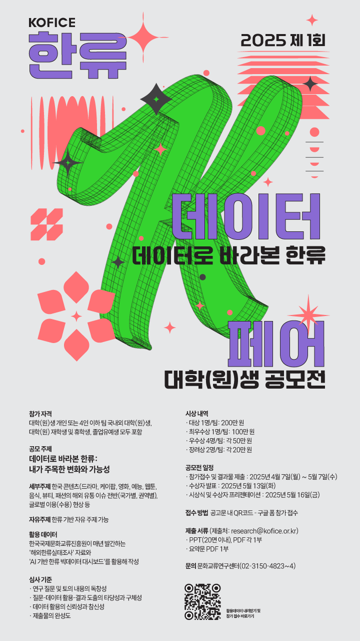 2025 제1회 KOFICE 한류 데이터 페어: 내가 바라본 한류 – 대학(원)생 공모전