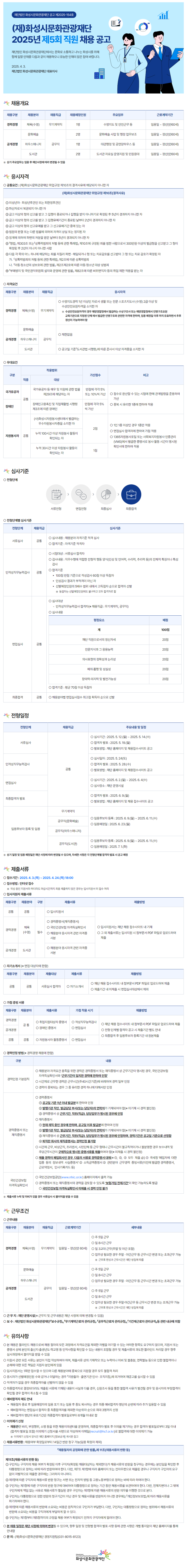 [화성시문화재단] 2025년 제5회 직원 채용 (~04/24)