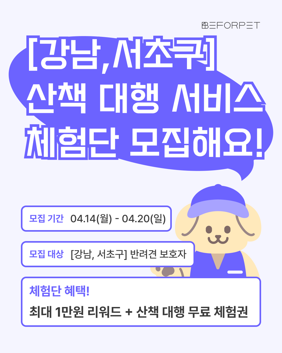 반려견 산책 도우미 매칭 서비스 체험단 모집