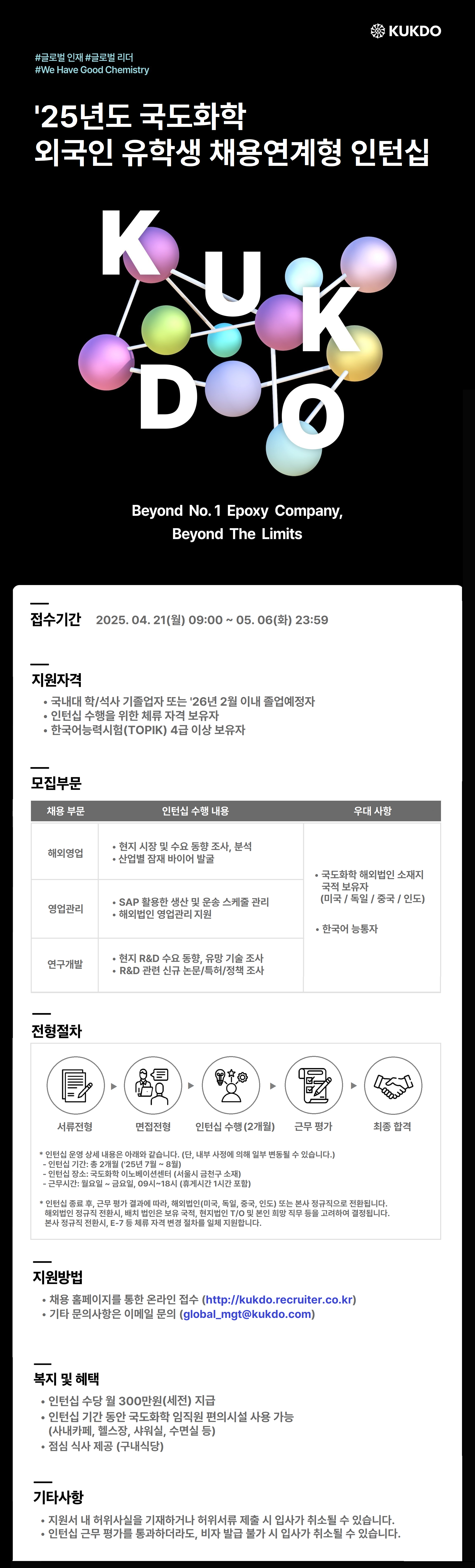 [국도화학] '25년도 외국인 유학생 채용연계형 인턴십