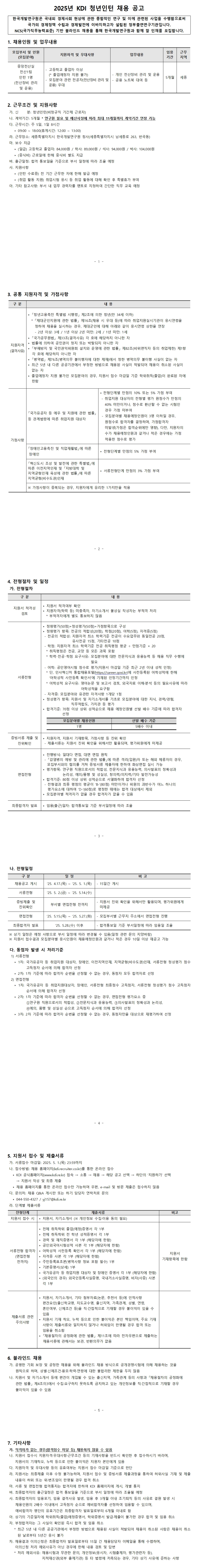 [한국개발연구원] 2025년 KDI 청년인턴 채용 (~05/01)