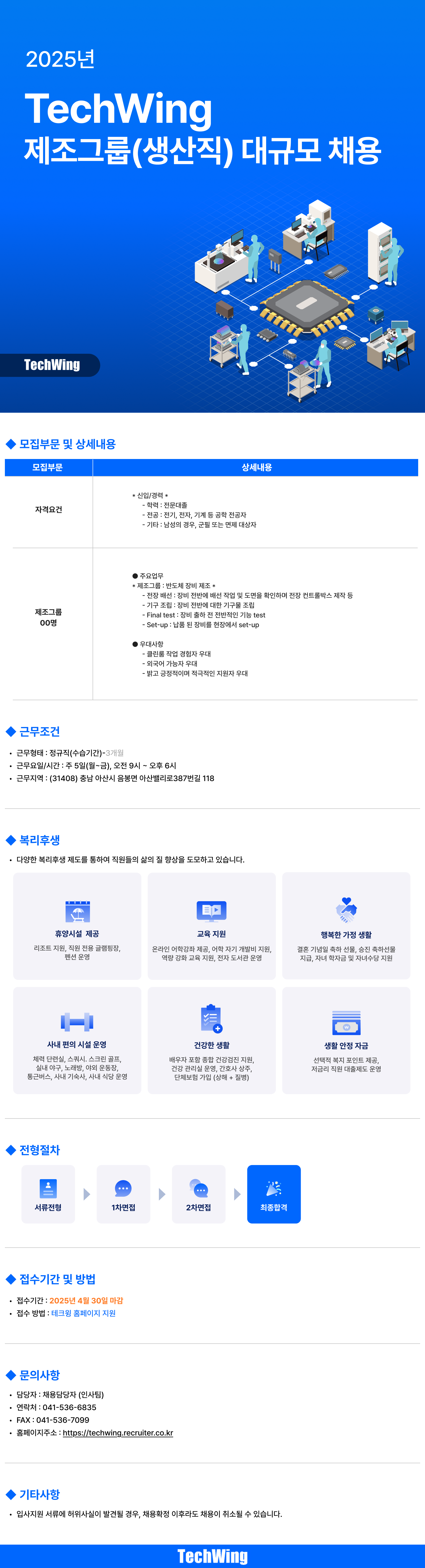 [테크윙] 2025년 제조그룹(생산직) 대규모 채용