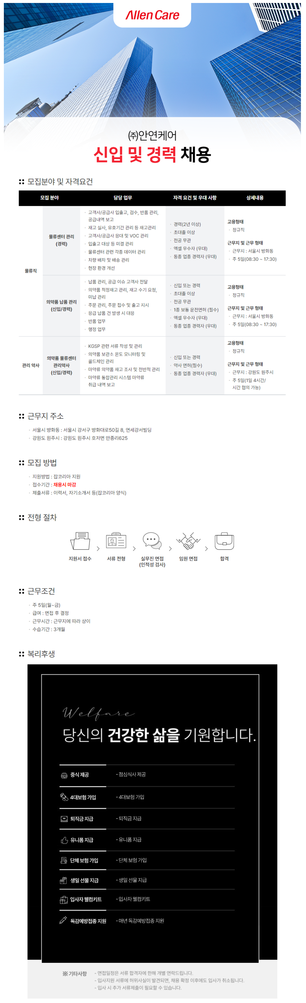 [안연케어] 각 분야별 신입 및 경력 채용 (~05/21)