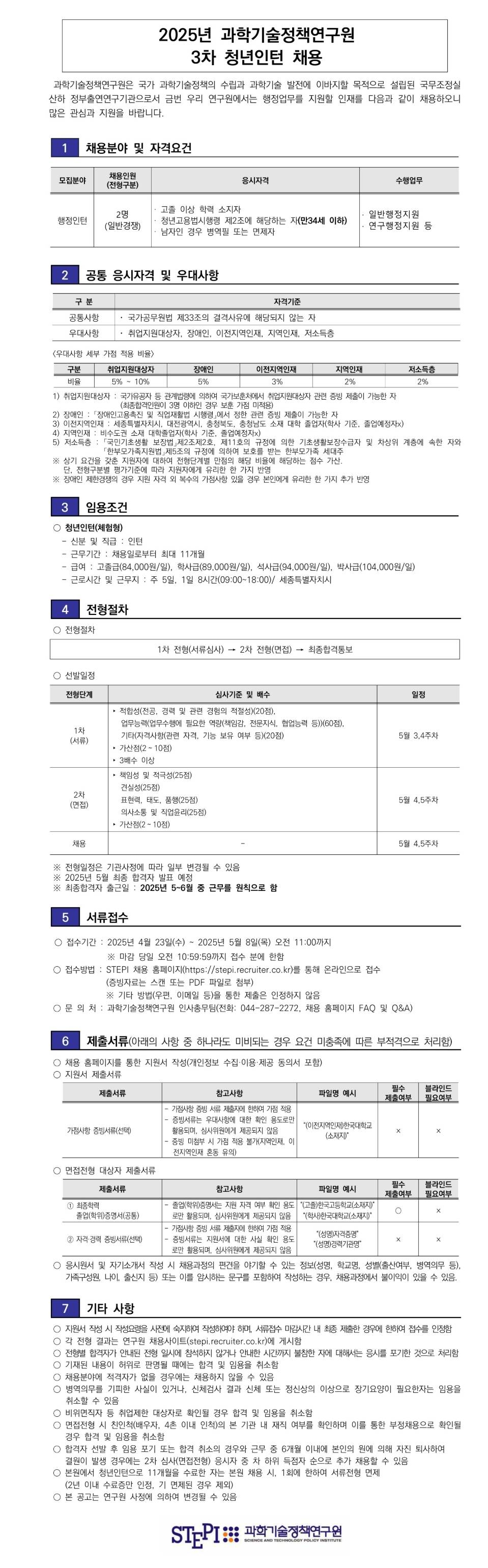 [과학기술정책연구원] 3차 청년인턴 채용