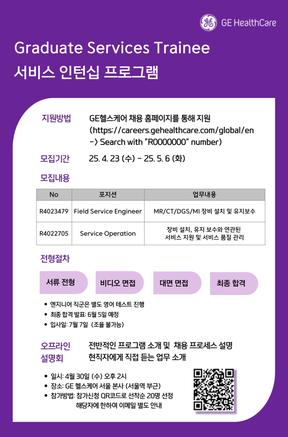 [GE헬스케어] 서비스 인턴쉽 프로그램 공고 (~05/06)