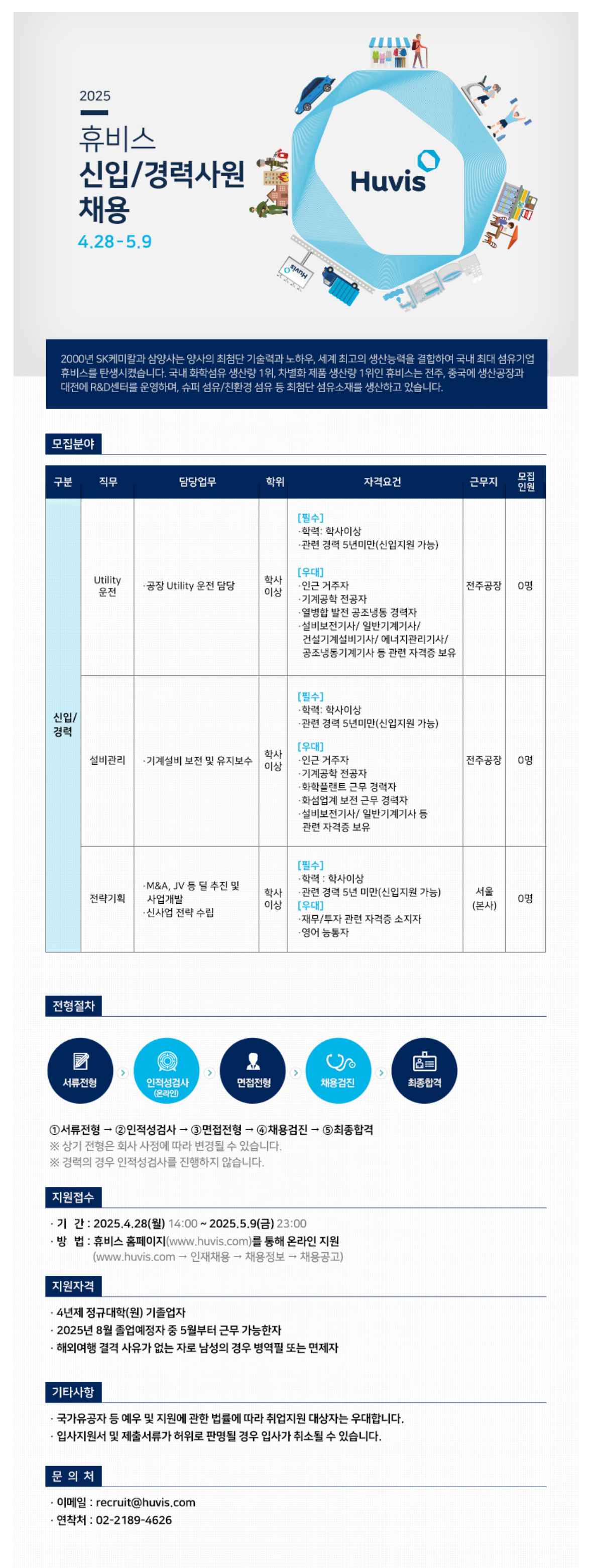 [휴비스] 2025 상반기 전략기획 신입/경력 채용 (~05/09)