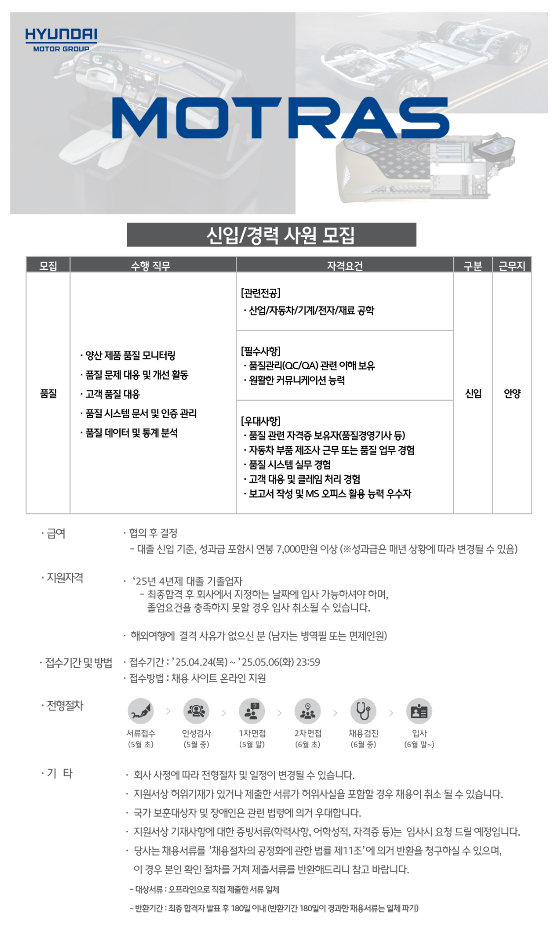 [모트라스] 사무직 품질(안양) 채용