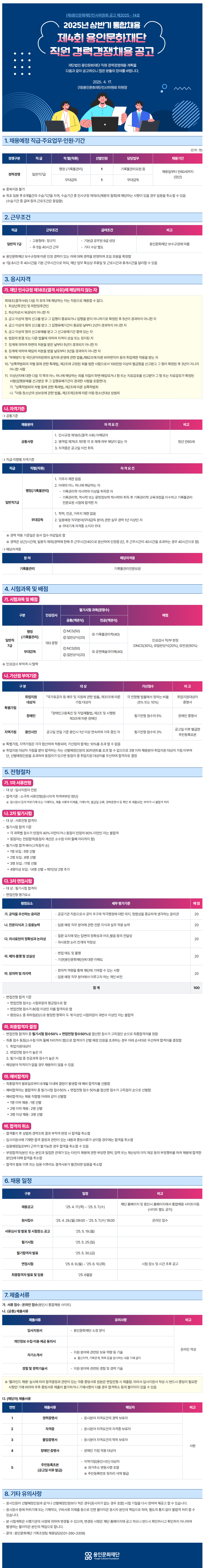 [용인문화재단] 2025년 제4회 직원 경쟁채용