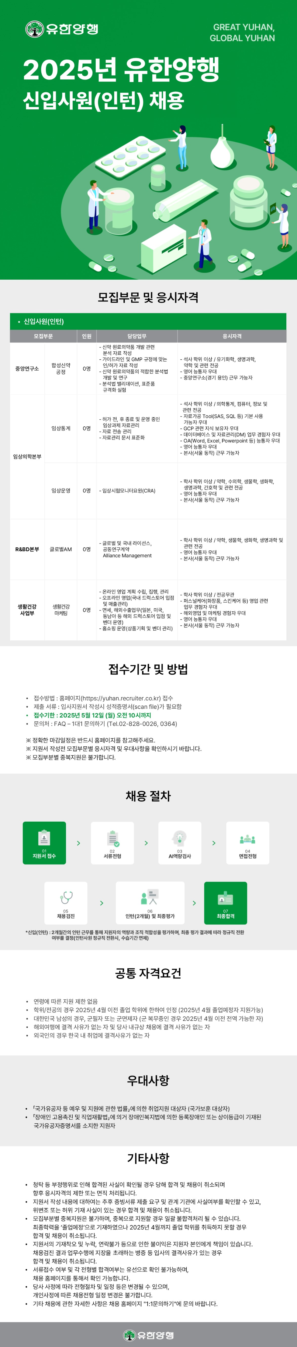[유한양행] 2025년 신입사원(인턴) 채용