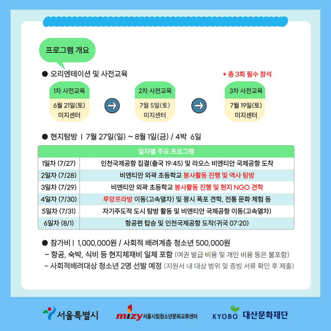 라오스 해외봉사&문화교류 프로그램 '미지 희망 원정단' 참가자 모집