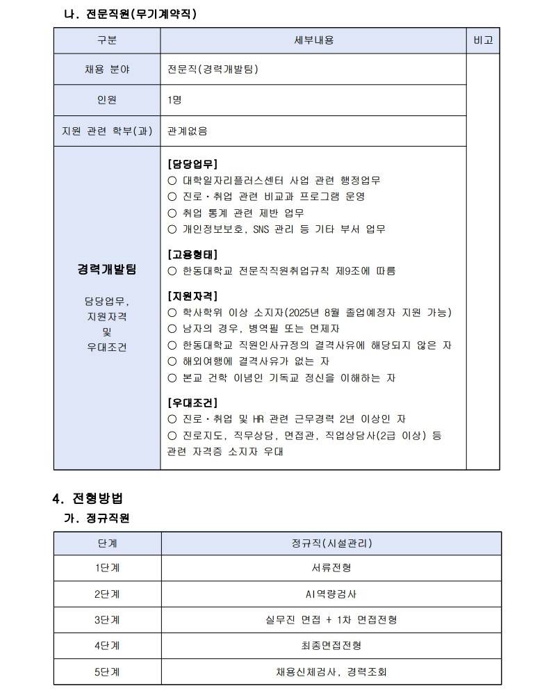 [한동대학교] 2025 정규직원 및 전문직원 채용 공고