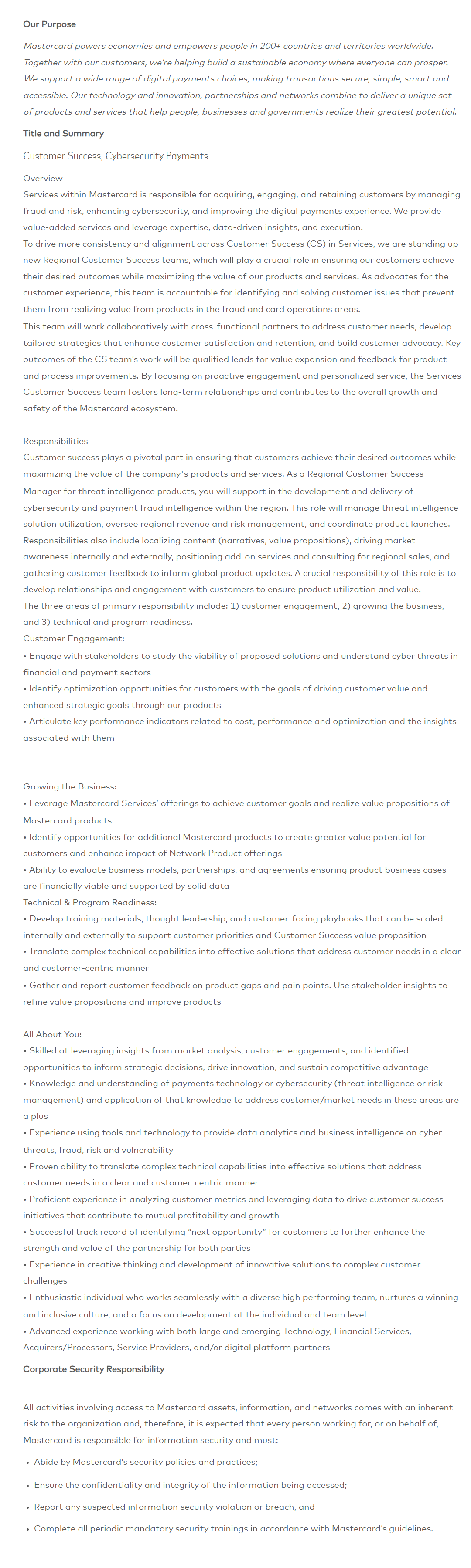 [마스터카드인터내셔날코리아] Customer Success, Cybersecurity Payments 채용