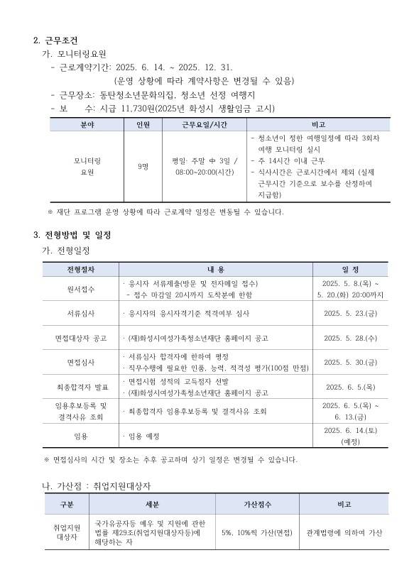 2025년도 동탄청소년문화의집 모니터링요원 채용 공고