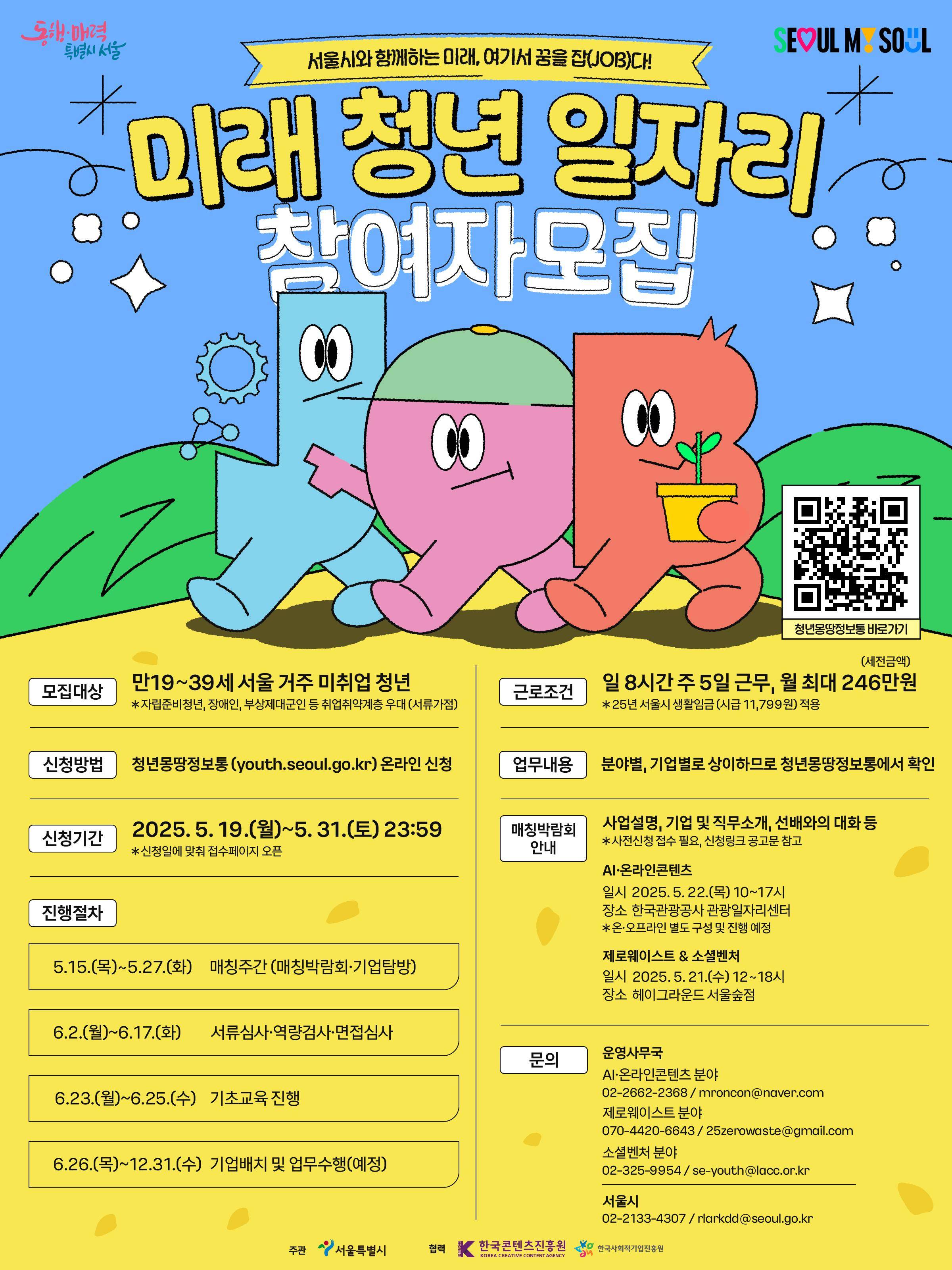 서울시 미래청년일자리사업 소셜벤처/제로웨이스트/AI온라인콘텐츠 인턴십 채용