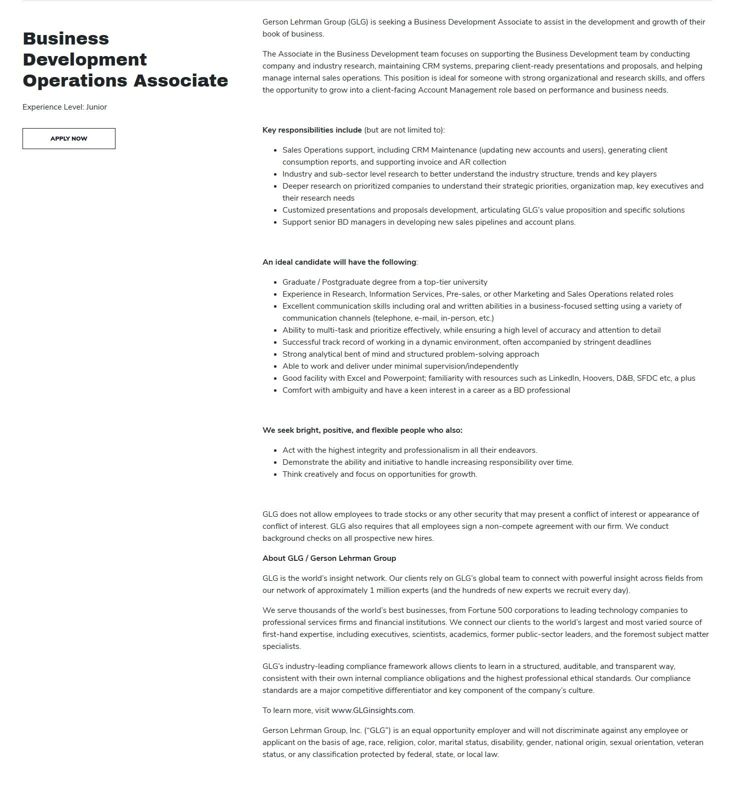 [GLG Korea] Business Development Operations Associate