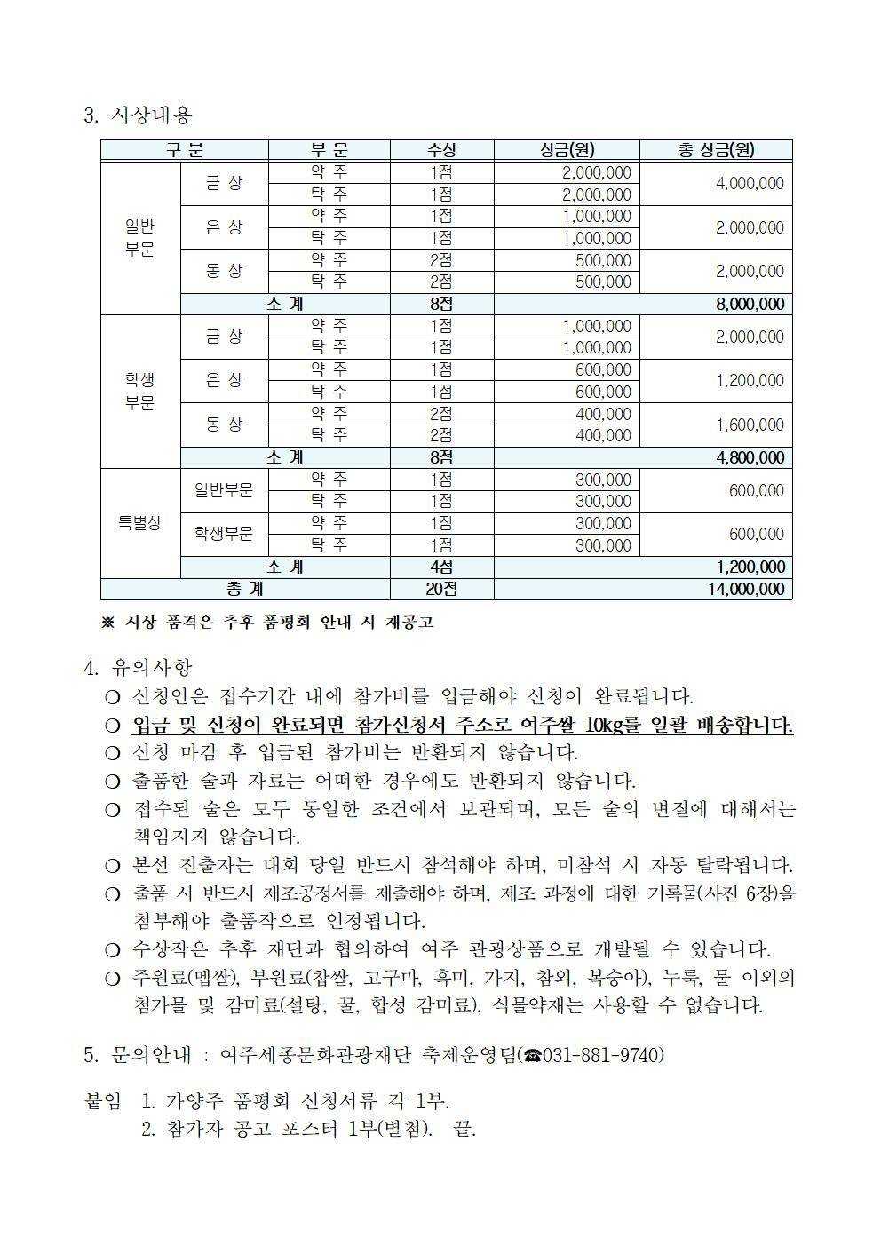 제5회 여주 오곡으로 빚은 가양주 품평회 참가자 모집 공고