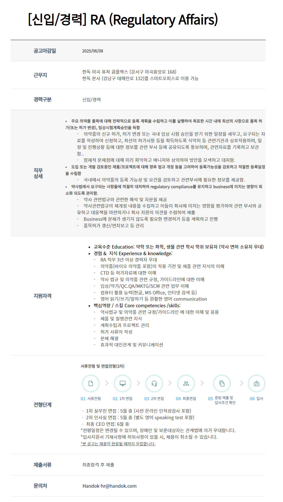 [한독] RA (Regulatory Affairs)