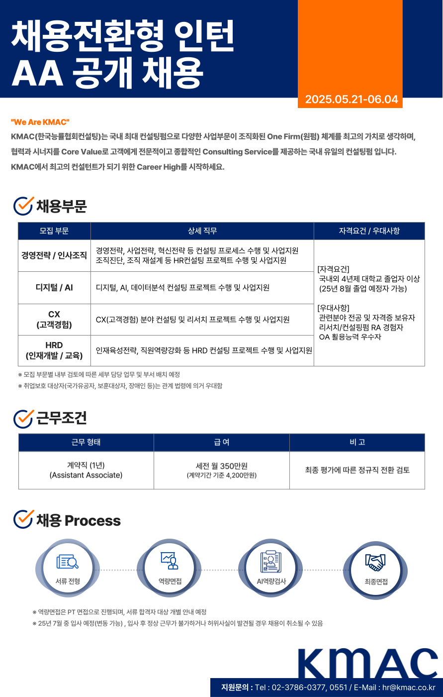 [한국능률협회컨설팅] 2025년 채용전환형 인턴(AA) 채용