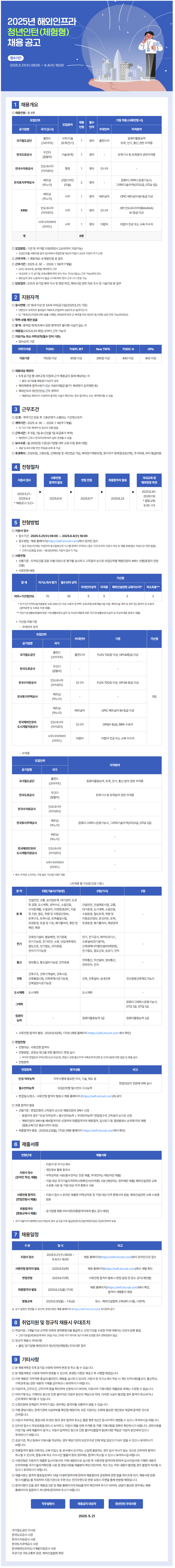 [해외건설협회] 2025년 해외인프라 청년인턴(체험형) 채용 공고