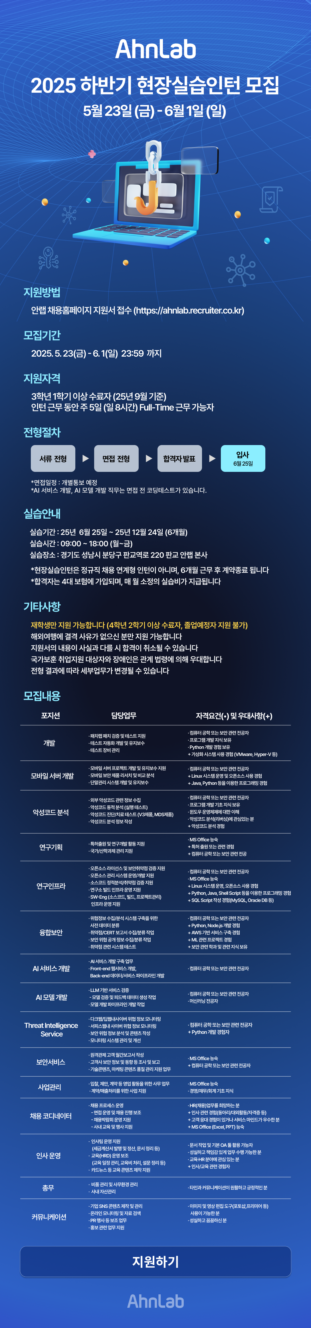 [안랩] 2025 하반기 현장실습인턴 모집