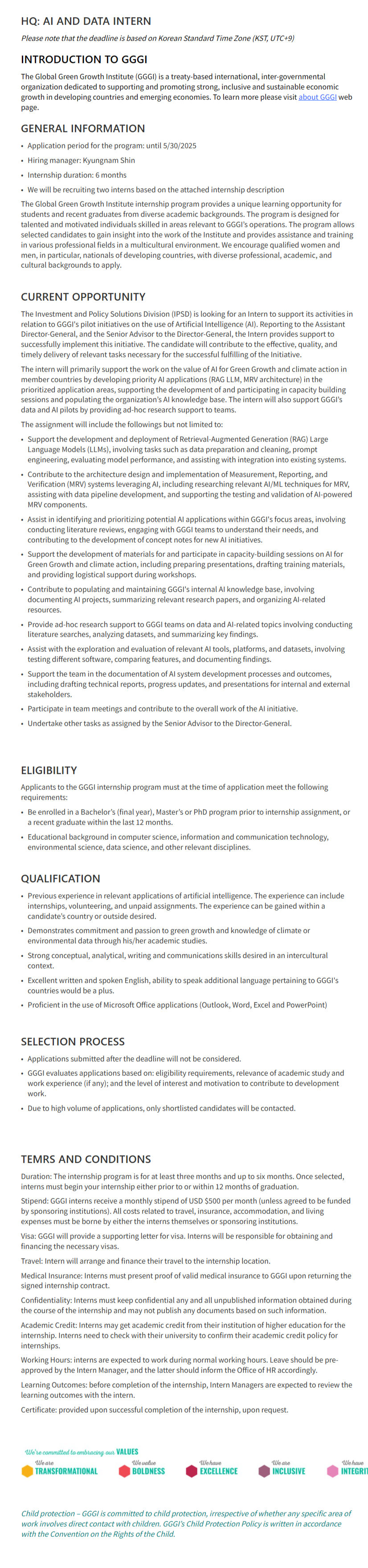 [글로벌녹색성장기구] AI AND DATA INTERN