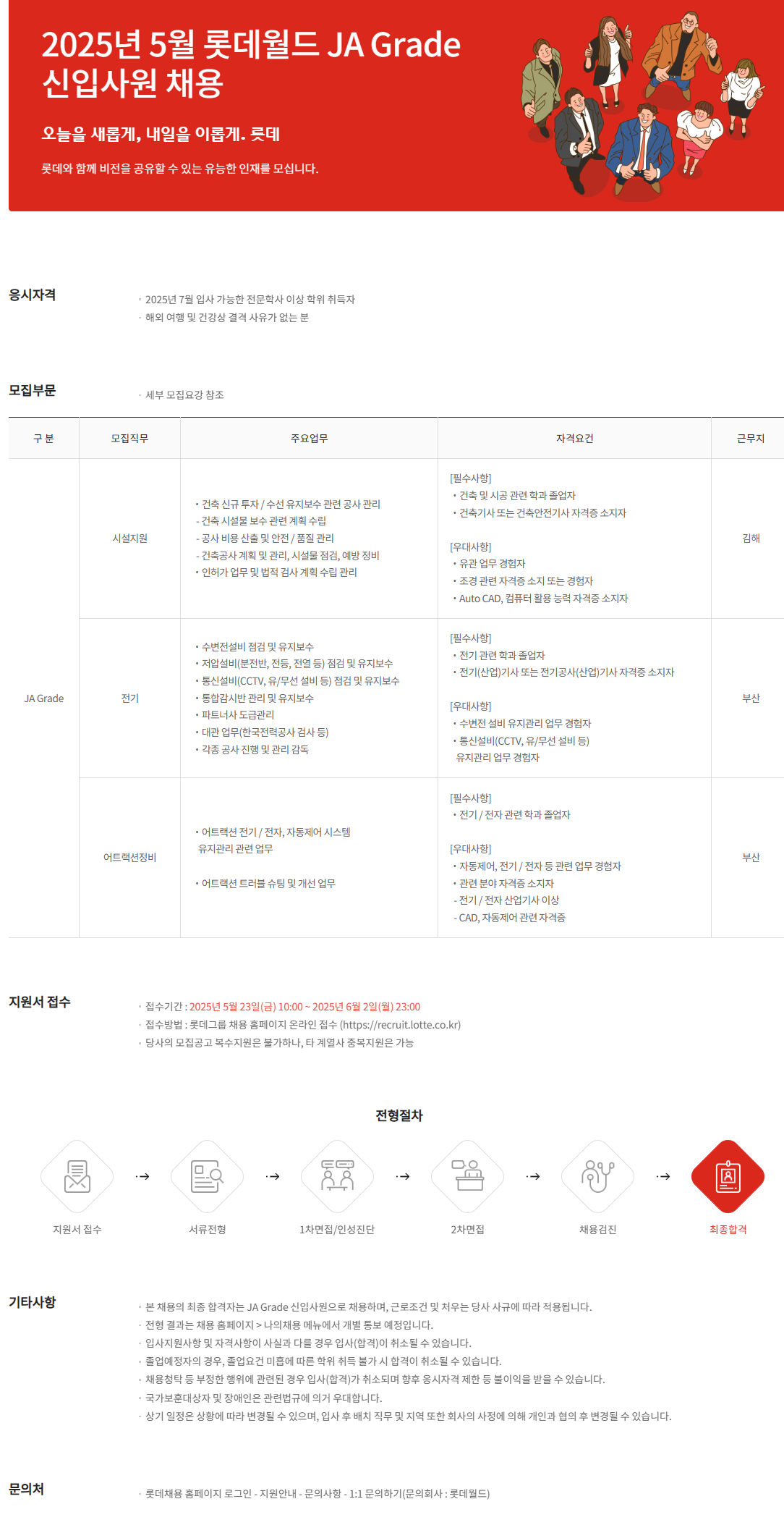 [롯데월드] 2025년 5월 JA Grade 신입사원 채용