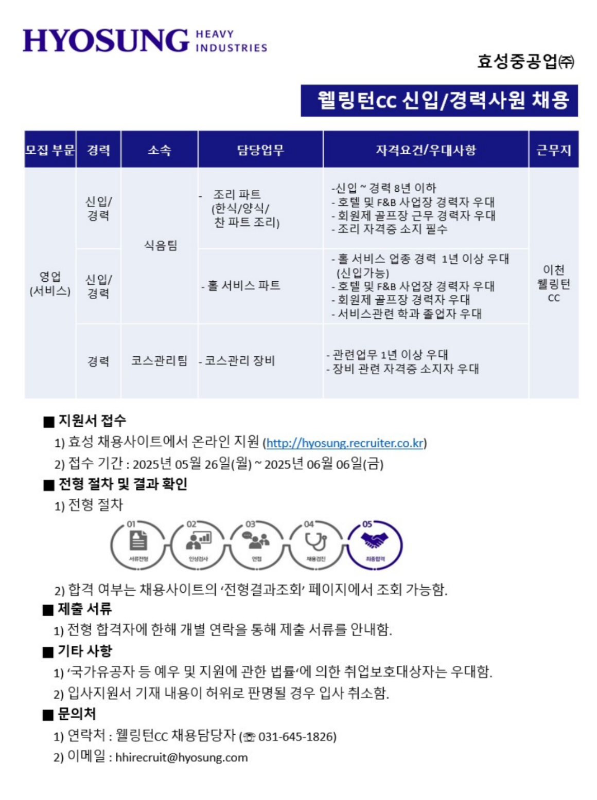 [효성중공업] 2025년 웰링턴컨트리클럽 신입/경력 채용