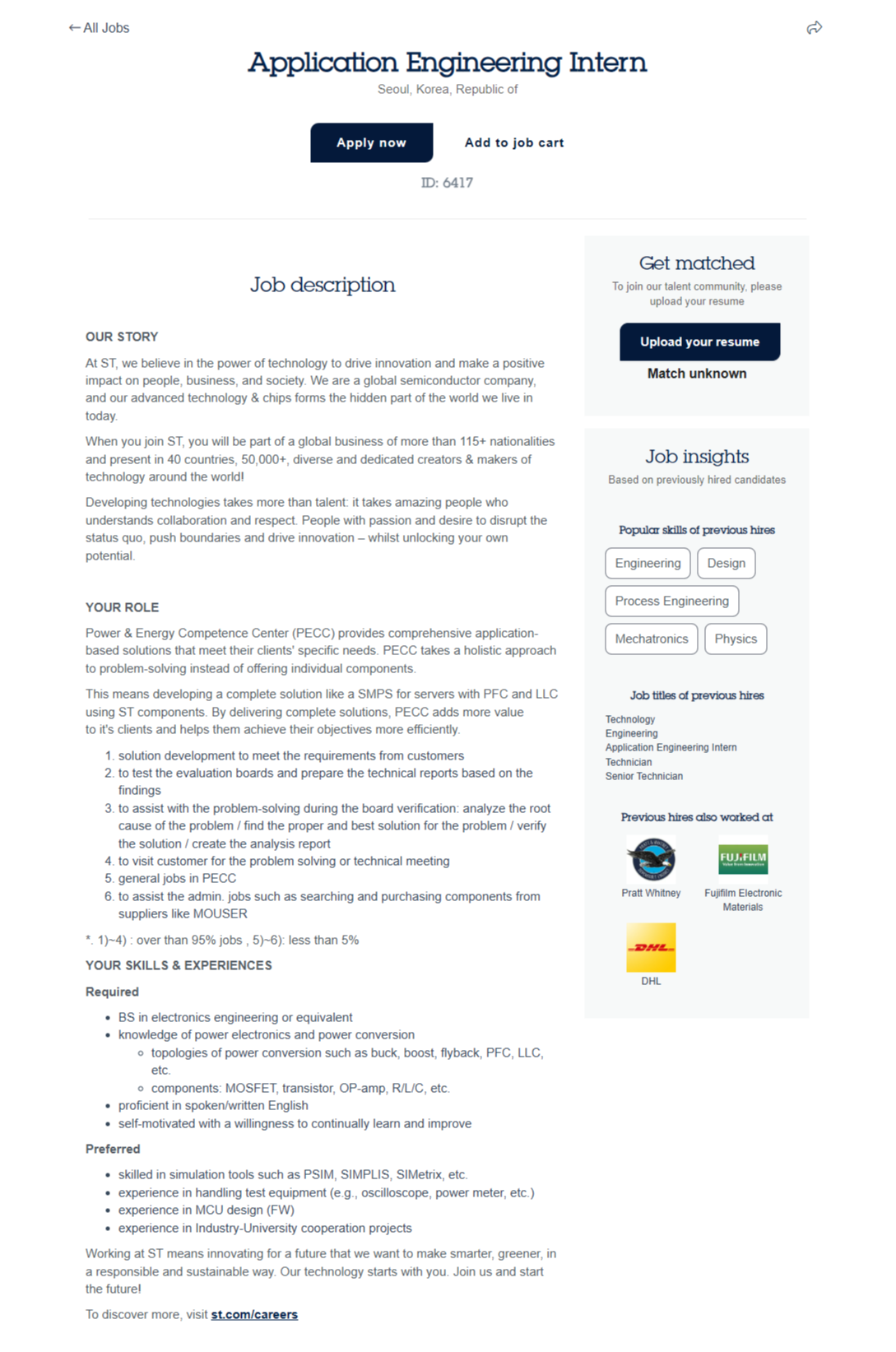 [ST마이크로일렉트로닉스] Application Engineering Intern