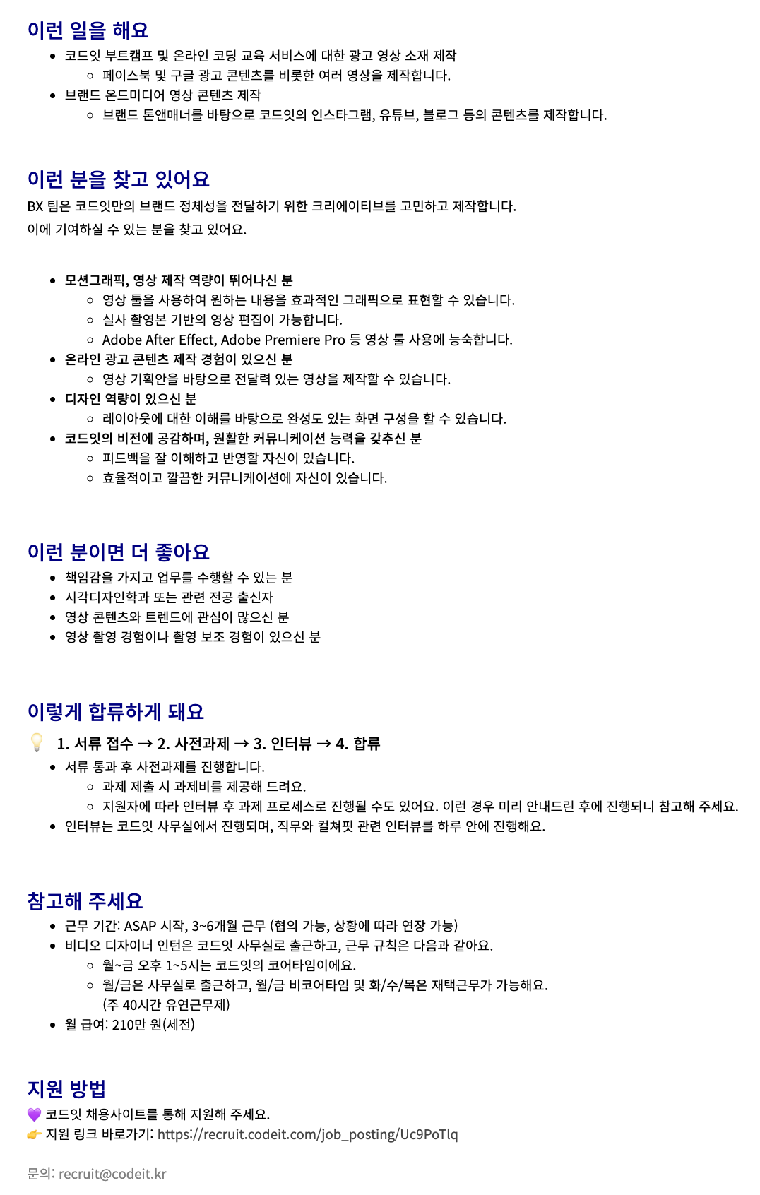 비디오 디자이너 인턴