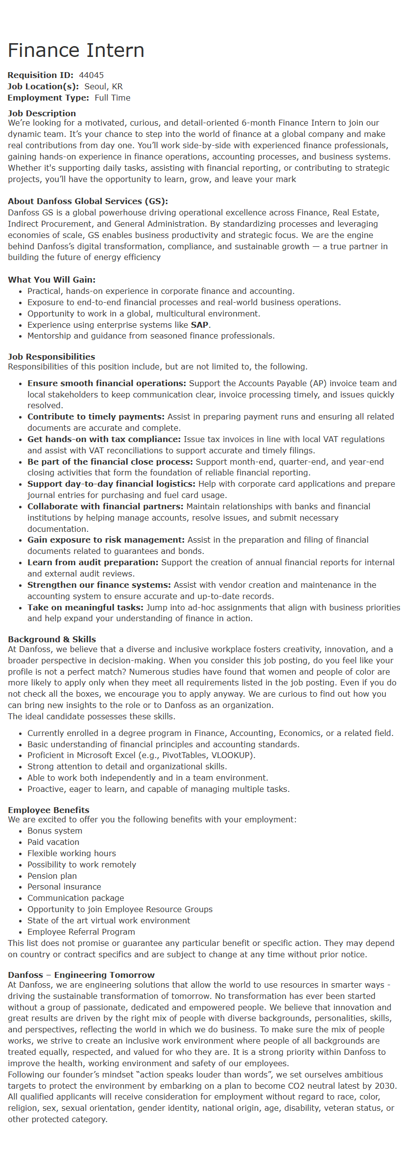 [댄포스] Finance Intern