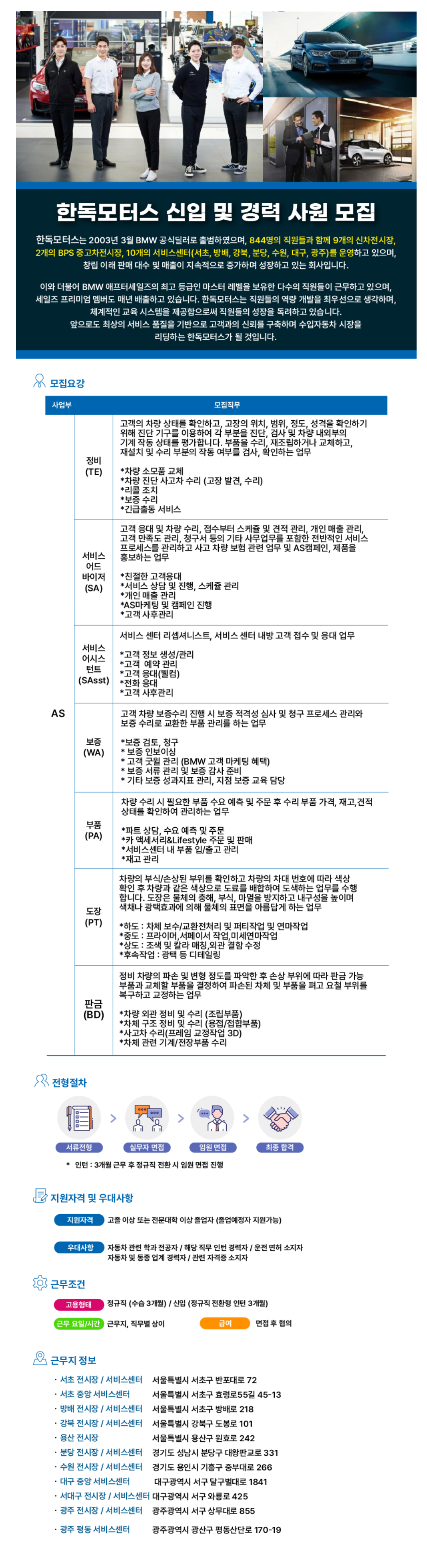 [한독모터스] 25년 5월_서비스센터 신입/경력 채용
