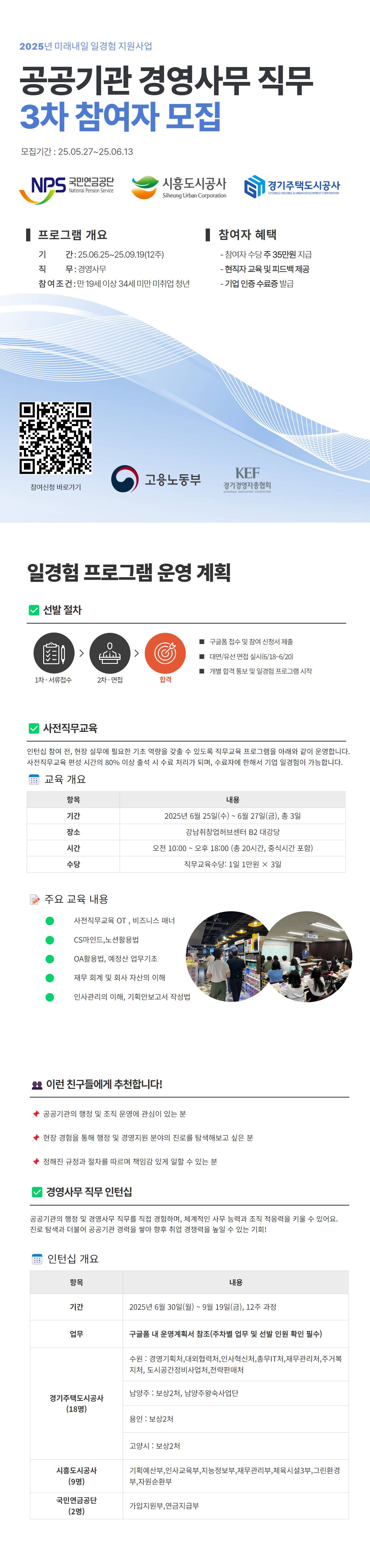 [경기주택도시공사,국민연금공단 등] 공공기관 경영사무 일경험 인턴 모집(3차)