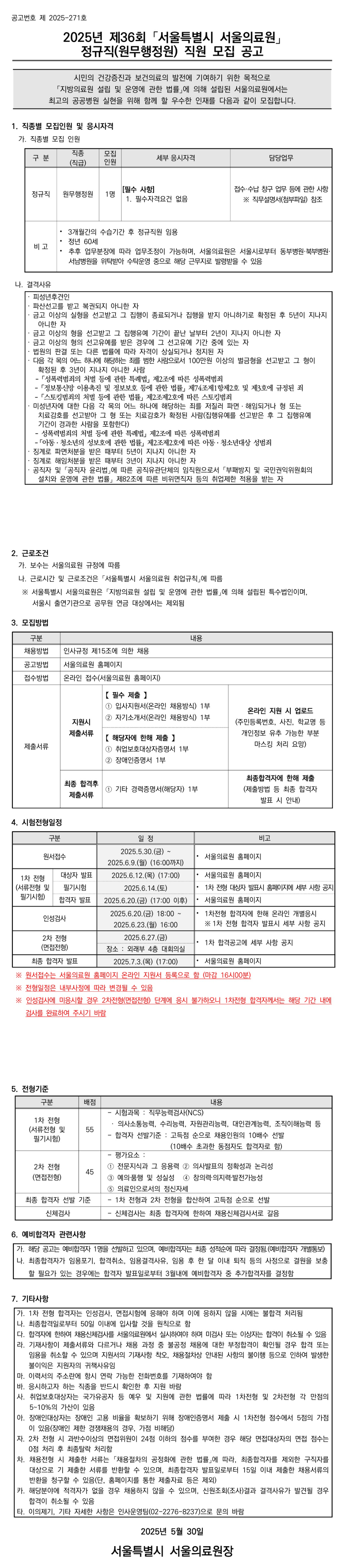 [서울특별시서울의료원] 2025년 제36회 정규직(원무행정원) 직원 채용