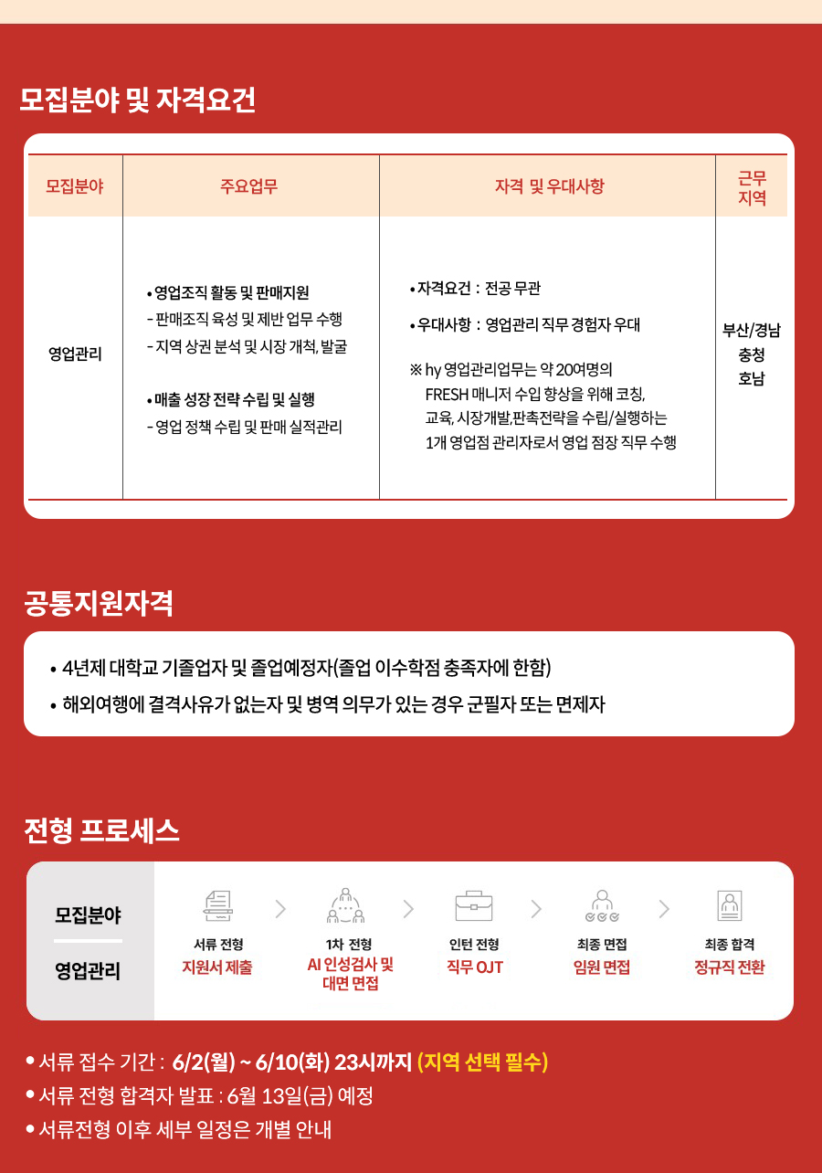 [hy/한국야쿠르트] 채용연계형 인턴(영업관리) 모집