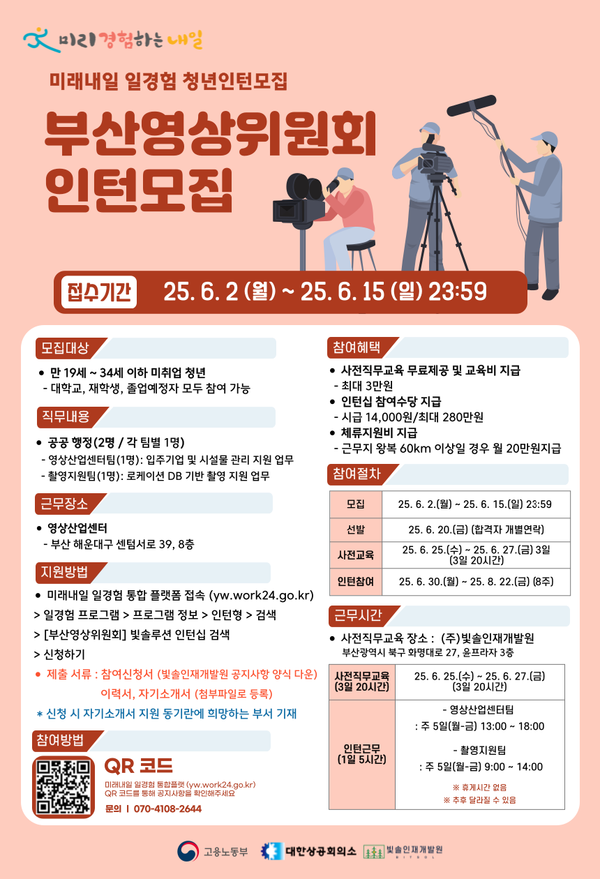 2025년 미래내일 일경험 [부산영상위원회] 인턴십 참여자 모집