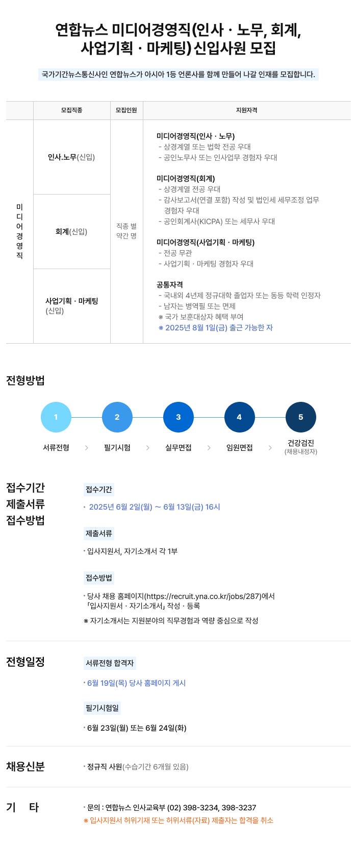 [연합뉴스] 미디어경영직(인사ㆍ노무, 회계, 사업기획ㆍ마케팅) 신입사원 모집