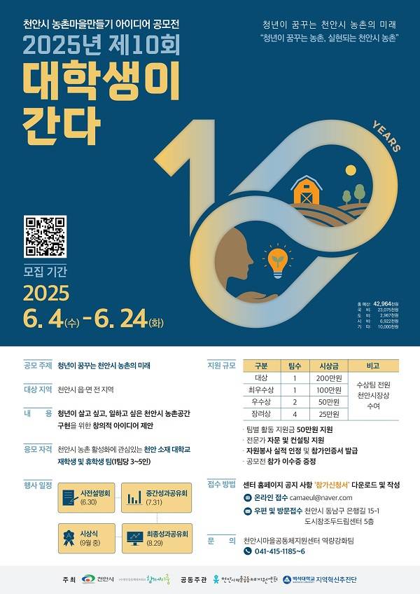 천안시 농촌마을만들기 아이디어 공모전 '제10회 대학생이 간다'