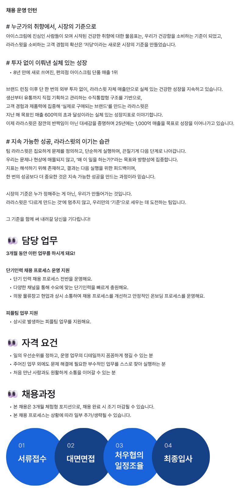 [라라스윗] 채용 운영 인턴