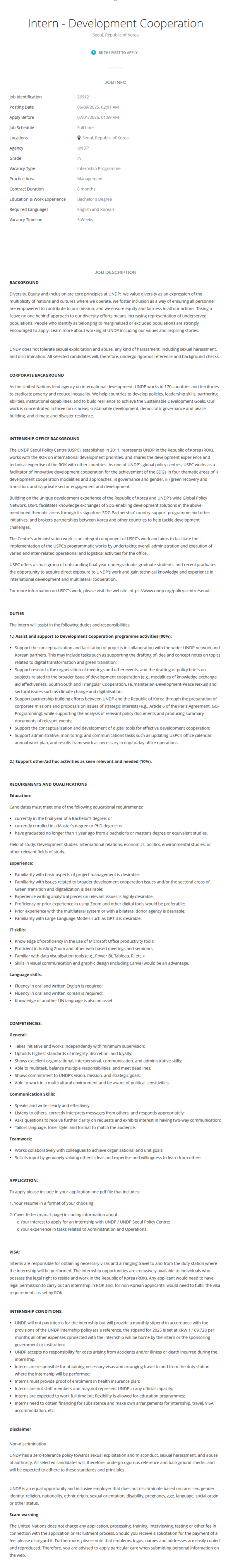 [UNDP] Intern - Development Cooperation