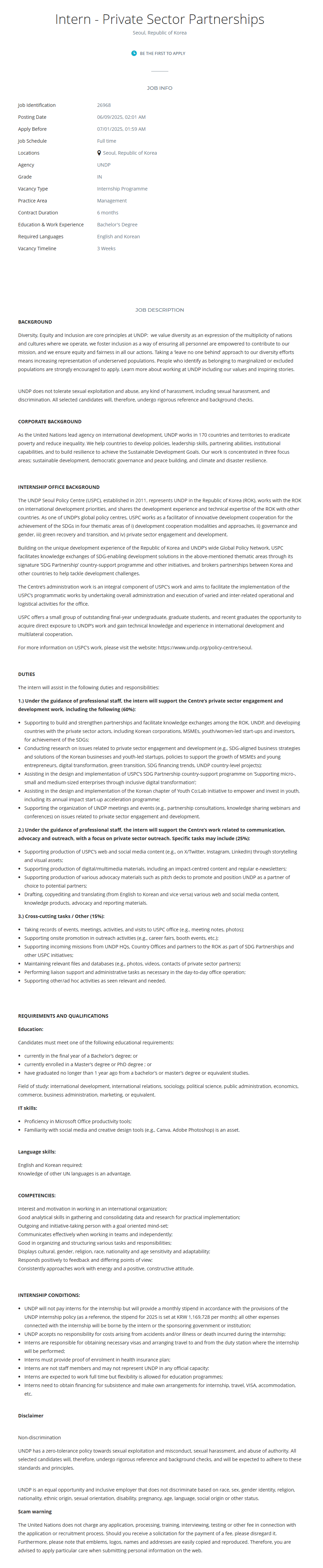 [UNDP] Intern - Private Sector Partnerships